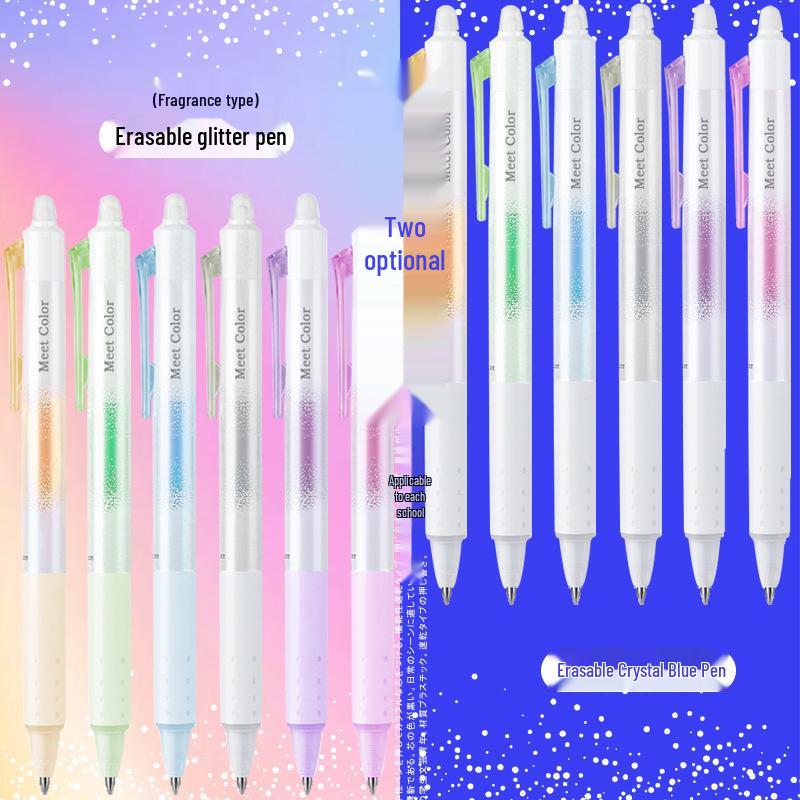 Starry Sky Glitter Gel Highlighters - Crystal Blue Erasable Click Pen for Students