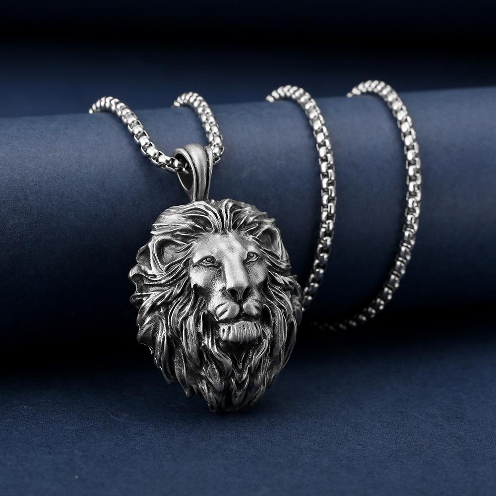 Metal Lion Head Pendant Necklace for Men's Personalized Hip Hop Punk Style Jewelry Trendy Men's Accessories