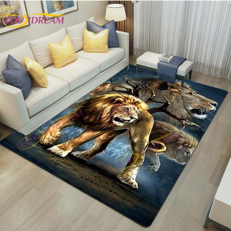 3D Lion Tiger Rug Beautiful Lion Face Rug Modern Carpets for Living Room Area Rug Non Slip Floor Rug Wild Cat Glare Rug Play Mat