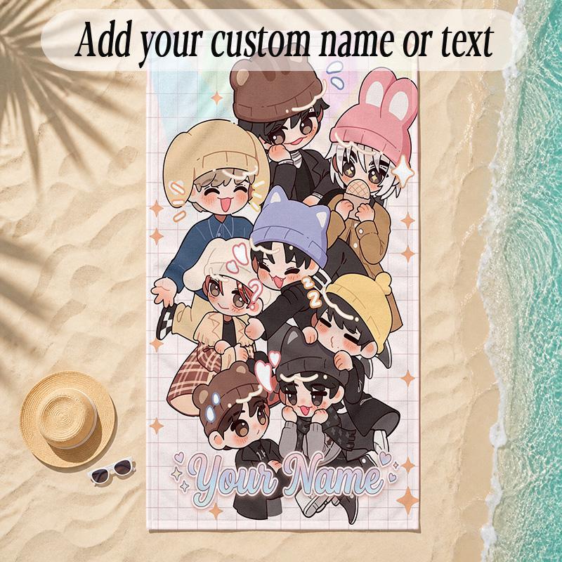 Beach TowelATEEZ Custom Name Text Personalized Soft Towel for Beach Pool Indoor Home Decor Gift