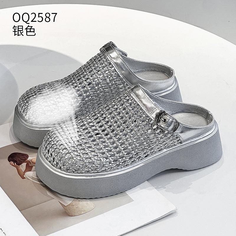 Pantofole con suola spessa indossano estate nuovo rete intrecciata traspirante pelle testa di borsa casual pigra a slittare