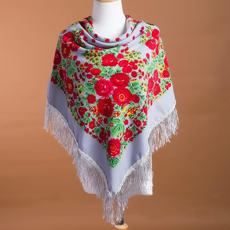 115*115 см Женский квадратный платок в русском стиле Роскошный с цветочным принтом Бахрома Платки Платок-бабушка Осенний зимний шаль