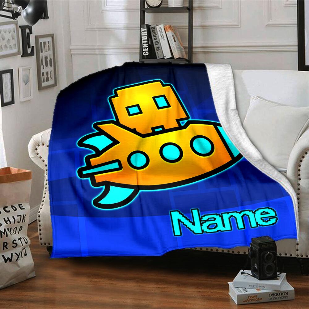 Customiz Name Personality Geometry Dash Blanket Soft &Warm Sofa Office Bed Travel Lunch Break Blanket, Gift Suitable All Seasons