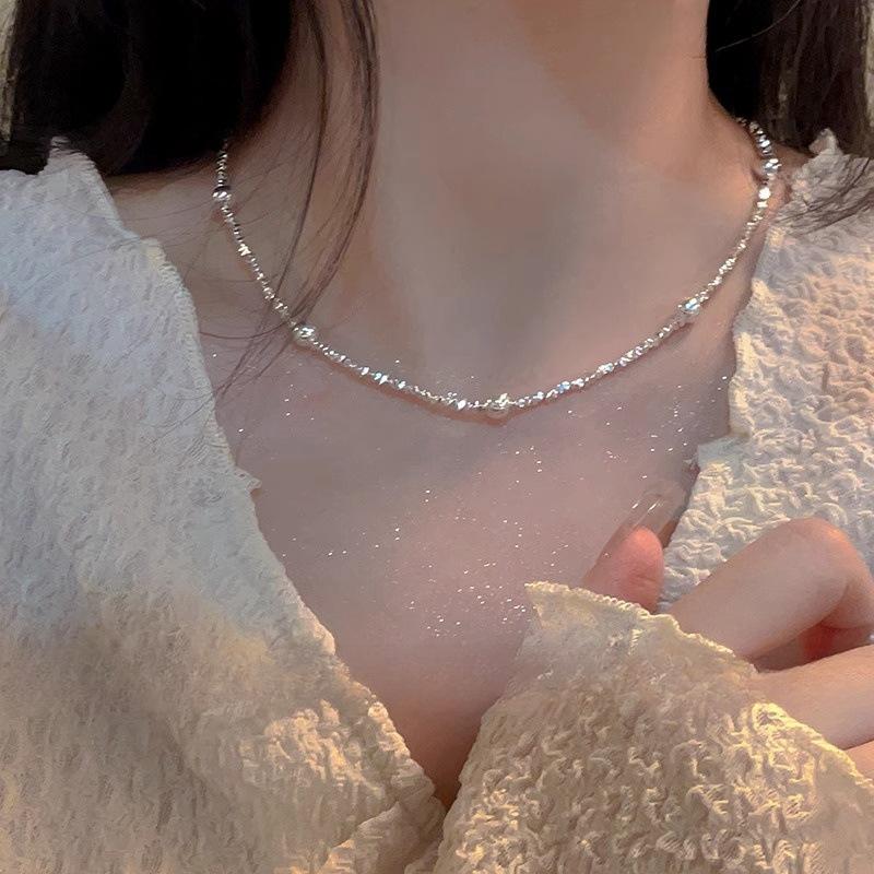 Korean Version of Love Necklace Silver Neck Chain Ins Wind Versatile Stacked Collarbone Chain