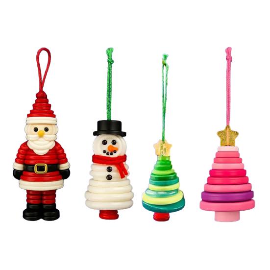 4Pcs/Set Snowman Ornament Kit Santa Claus Snowman Xmas Tree Shape Pendant