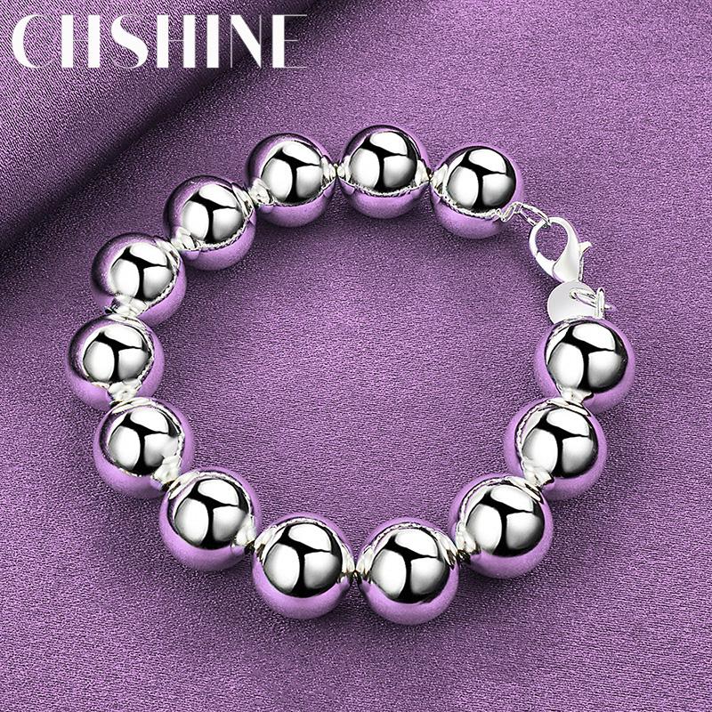 CHSHINE New 925 Sterling Silver 14mm Beaded Bracelet For Women Wedding Party Fashion Charm Jewelry
