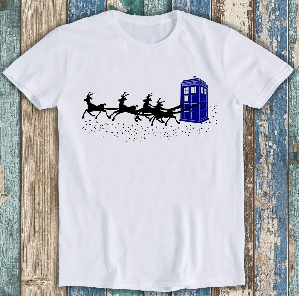 The Doctor Who Christmas Police Phone Box Flying Deer Gift Tee T Shirt M1405