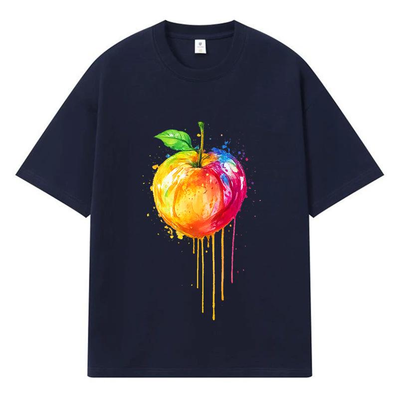 2026 Apple Pattern Streetwear Y2k Harajuku Men Women Clothes 100% Cotton T Shirt Casual Oversized Summer Men T-shirt
