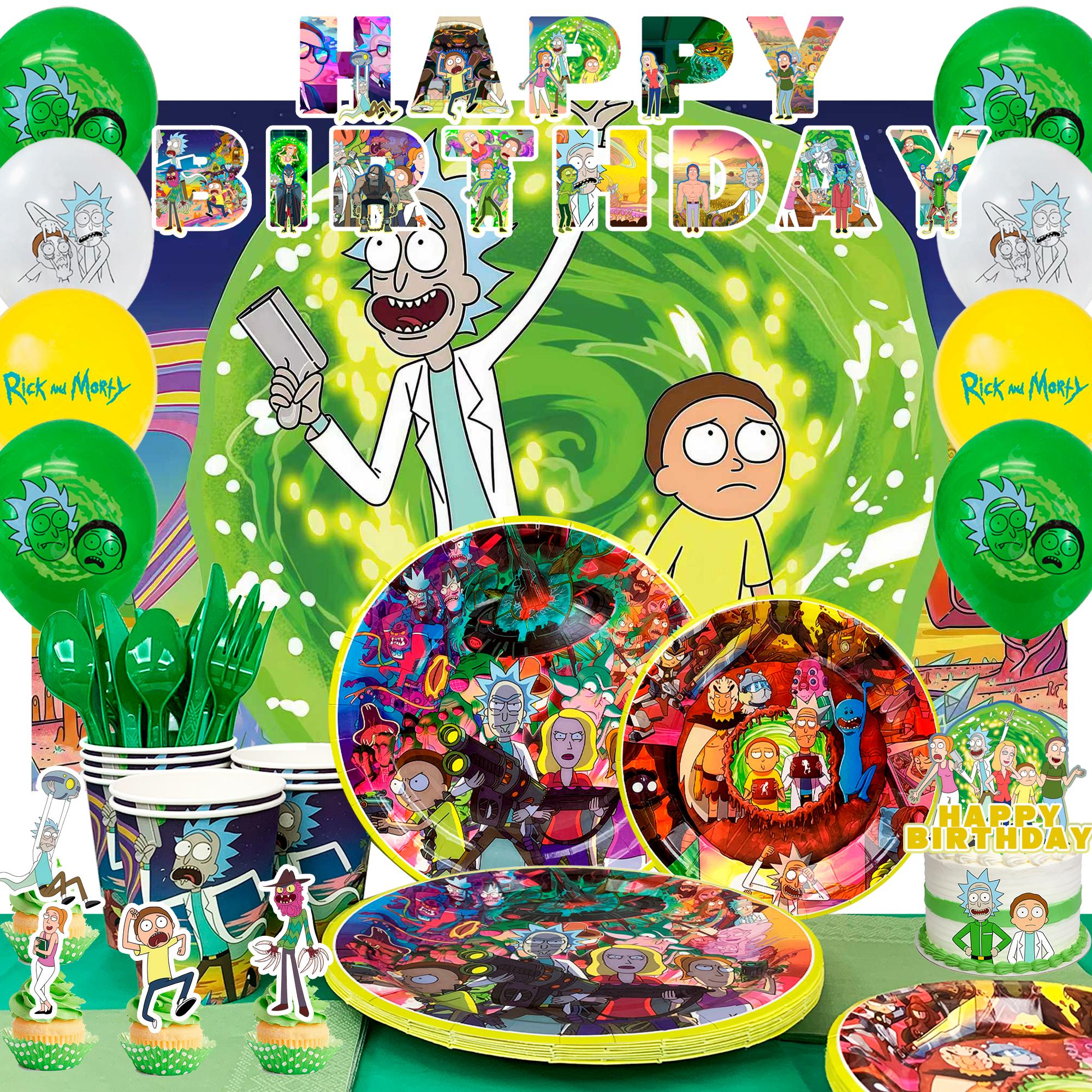 Cartoon Party Decorations & Cartoon Party Tableware Set - Cartoon Birthday Banner Balloons Plates Napkins etc Cartoon Birthday Party Supplies for Kids зелёный