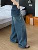 2026 Spring/Summer Women's High Waist Wide Leg Jeans with Faux Two-Piece Design