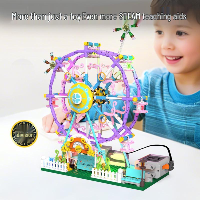 Elektrisches drehendes Riesenrad Bausteine mit bunten Lichtern - Kreatives Konstruktionsspielzeug & Dekoration