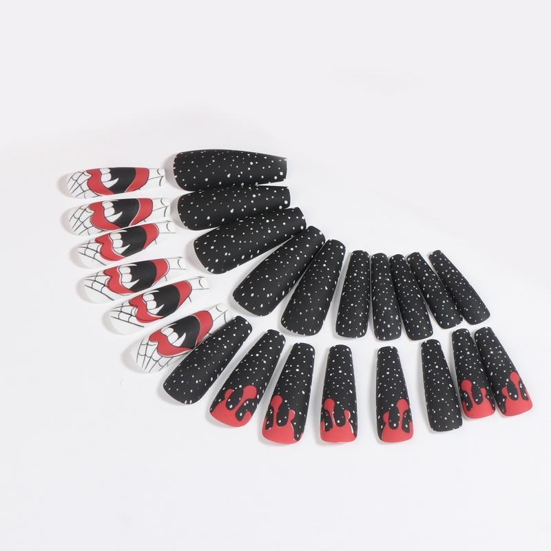 24Pcs Stiletto Fake Nails Coffin Nails Halloween False Nails Punk Full Cover Artificial Press On Nails for Women Girls