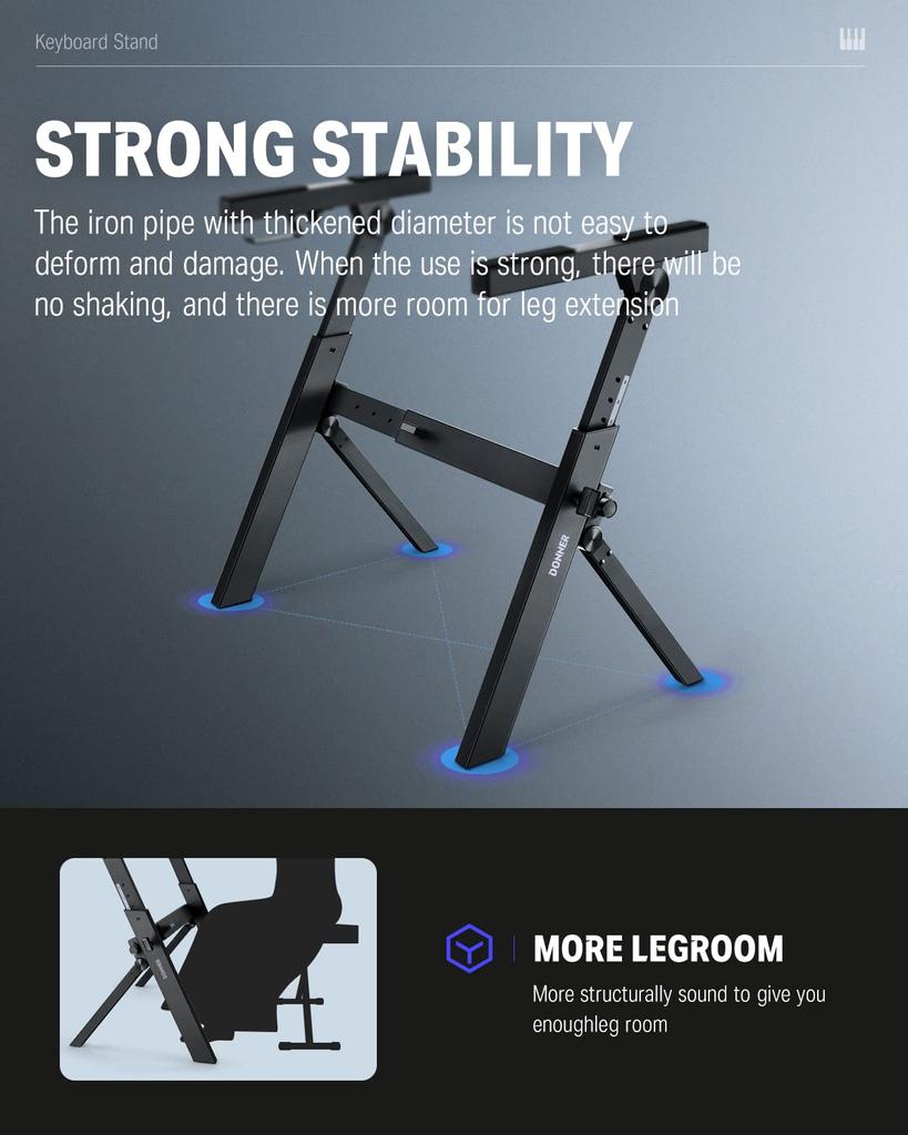 Donner Electronic Keyboard Piano Adjustable Height Compatible with key electronic Suitable for Classroom DKS-100 Z-Shape Stand, Foldable, 55-85cm,