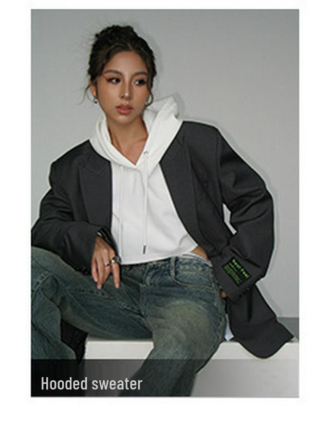 Damen-Retro-Blazer in Grau mit lockerer Passform – Koreanischer Stil