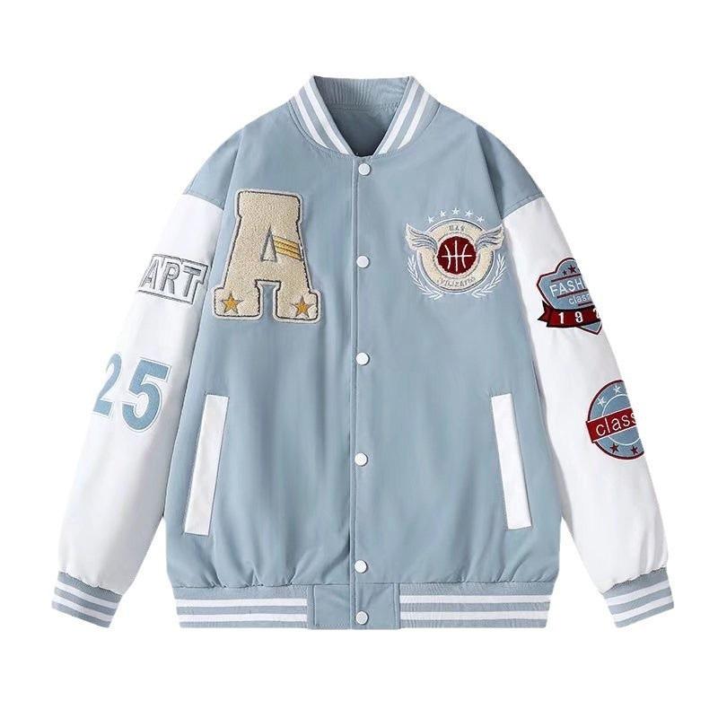 Letter Patch Baseball Jacket Casual Loose Varsity Coat