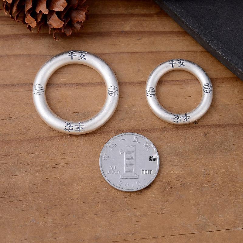 Sterling Silver Fu Character Peace Buckle Ring - Chinese Style Retro 3D Design, DIY Braiding Accessories