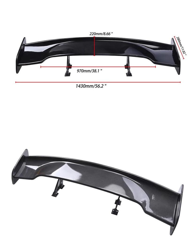 GT Universal Perforated Rear Spoiler Kit: Includes Bracket, Wind Deflector, Roof Spoiler, Rear Diffuser, Side Skirts, and Front Lip.