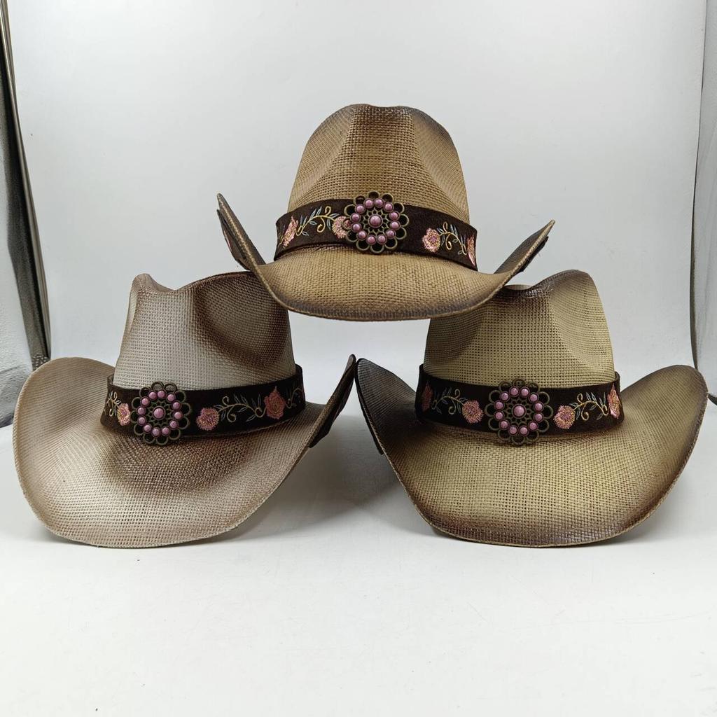 Westlicher Cowboy-Strohhut Bestickter Aufkleber 2026 Niedrigpreis-Ausverkauf Cowboyhut Sonnenhut Frühling/Sommer Breitkrempiger Hut Sombrero