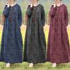 Vintage Blumenkleid Damen Böhmische Lange Kleider Lässiges Langarm Maxikleider Lockeres Kleid Damen Übergröße