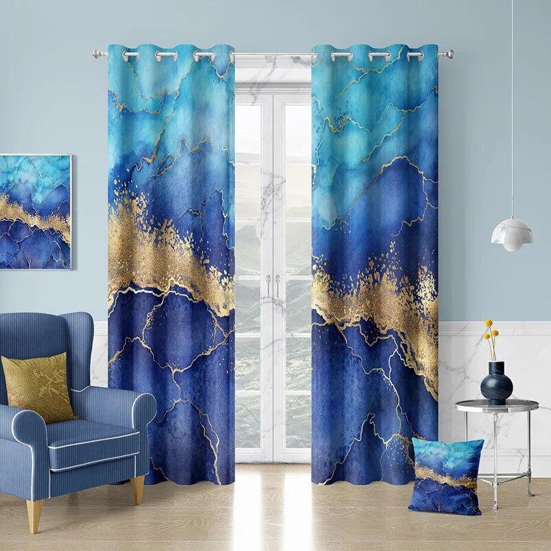 Marble Print Window Curtain with Grommet Hook European Simplicity Style Curtains for The Bedroom 2pcs Home Decor Fast Delivery