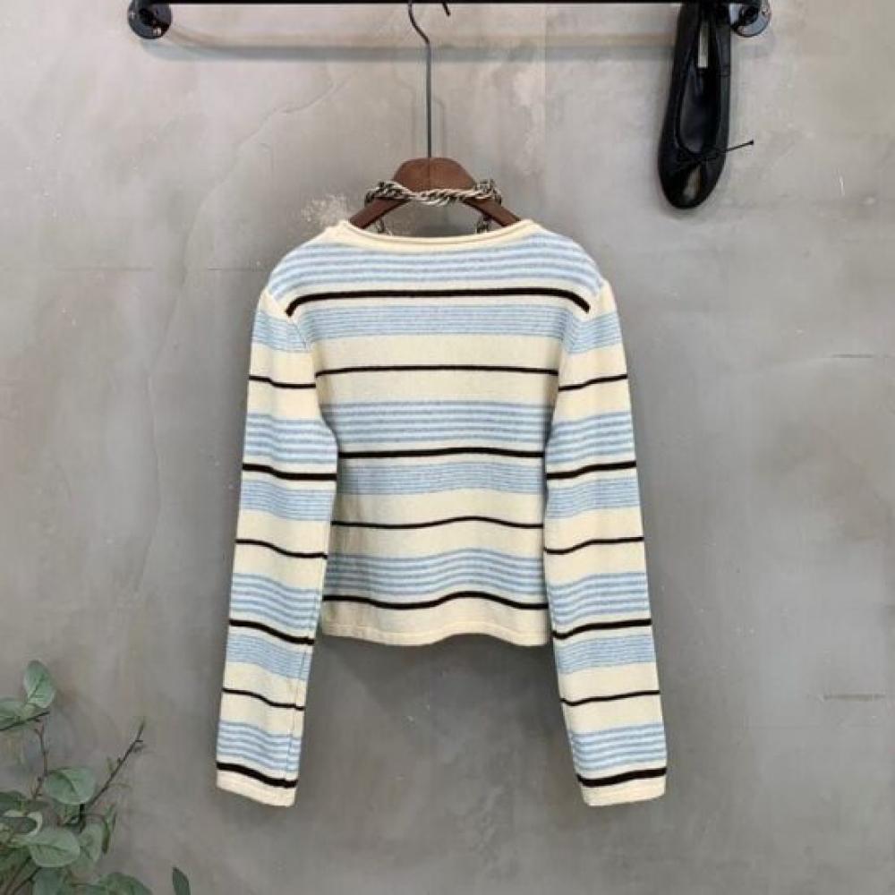 C S In The Room Mara Wool Stripe Semi Crop Long Sleeve Knit 3 ColorS