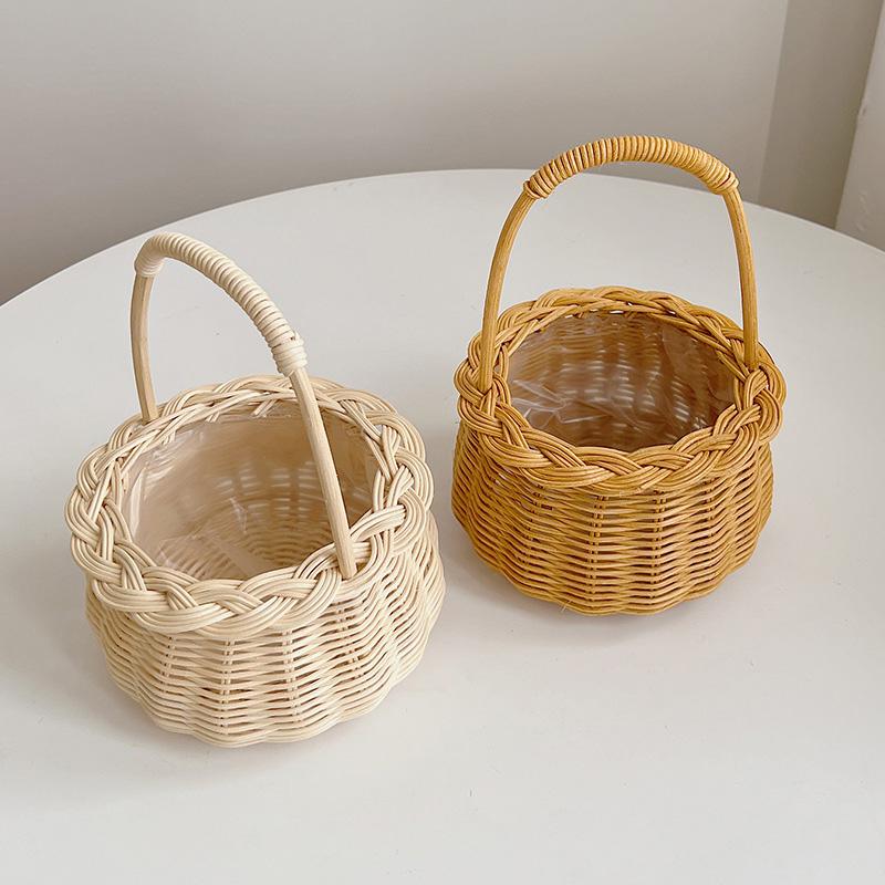 

1 шт. водонепроницаемый домашний декор с ручкой из ротанга, цветочная корзина ручной работы, идеальные подарки