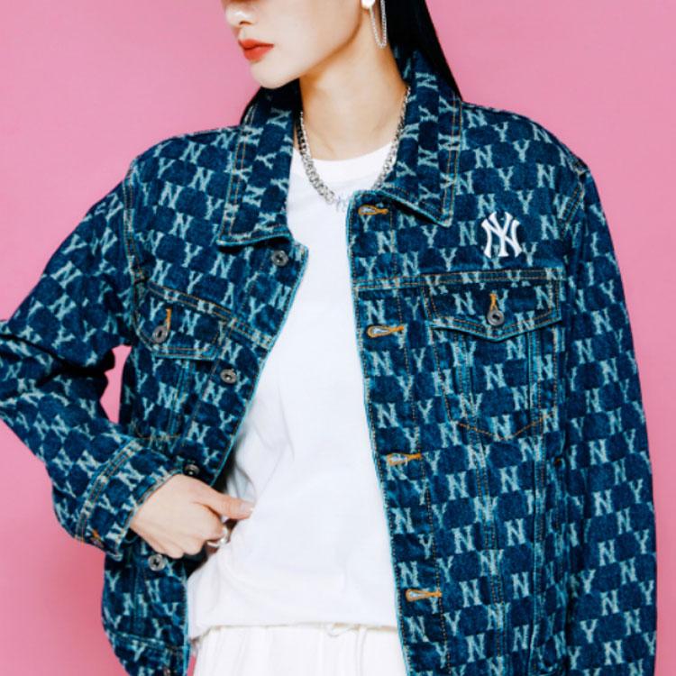 MLB Yankees Letter Print Loose Windbreaker Denim Jacket Unisex jackets Blue 3ADKM0121-50BLS