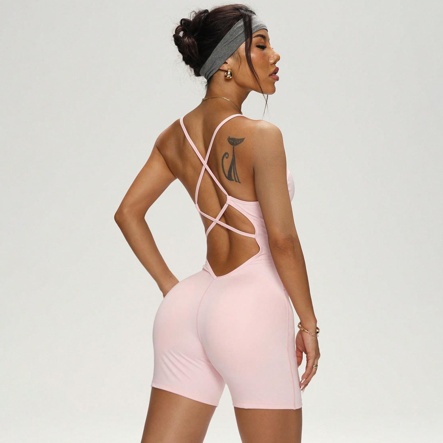 JYL Stitched High Elastic Yoga Jumpsuit Pilates Fitness Outfit M aero синий