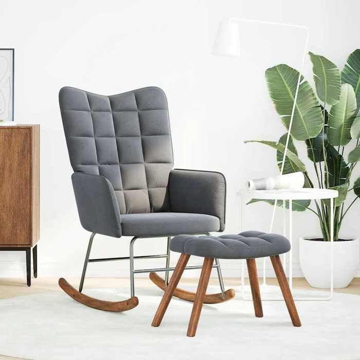 VidaXL Chaise à bascule avec repose-pied gris foncé velours, fauteuil à bascule, chaise longue, siège de salon, chaise, 4016844