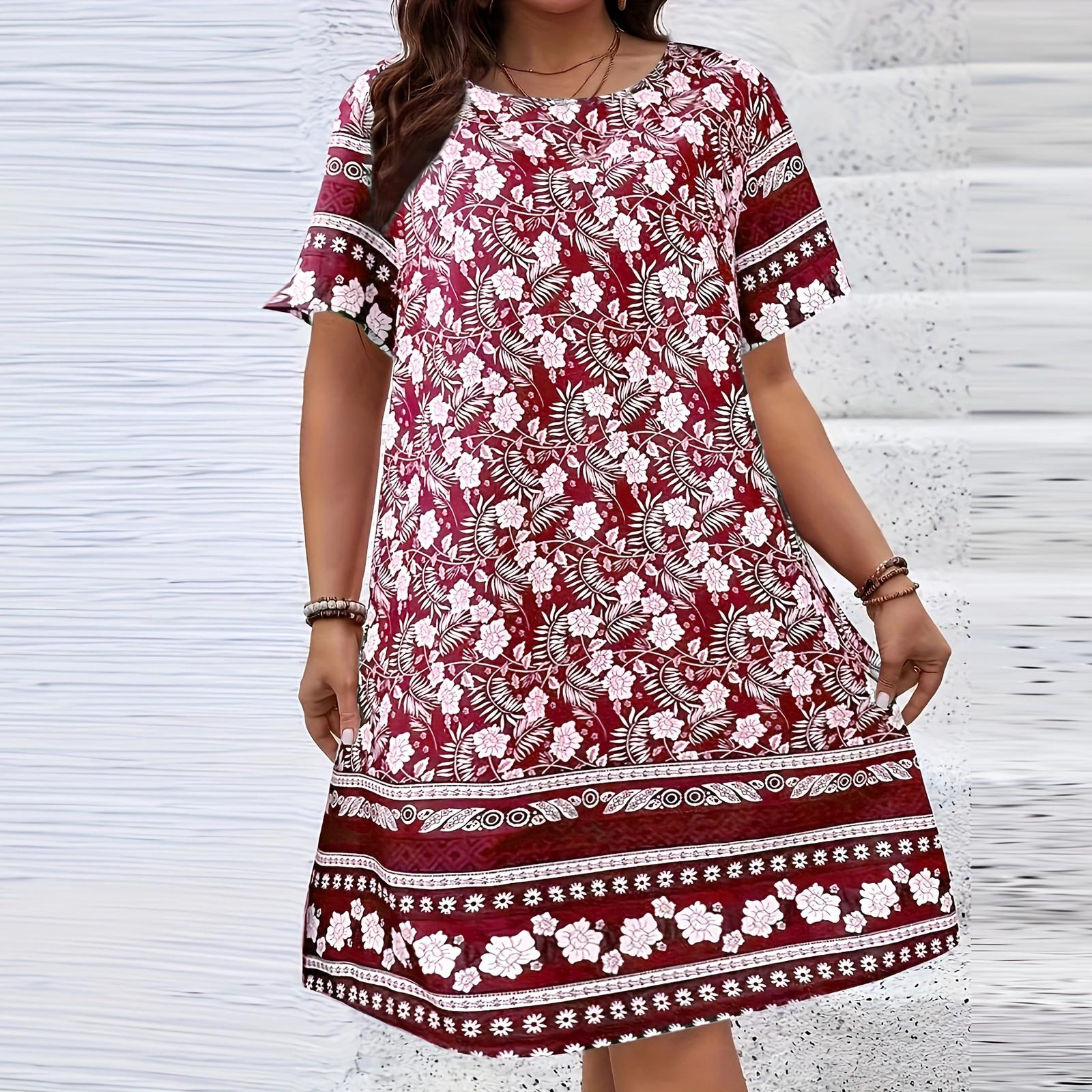 

Женское летнее платье макси 2025 года с цветочным принтом, V-образным вырезом, короткими рукавами, оборками, длинные платья для пляжного отдыха XL винный