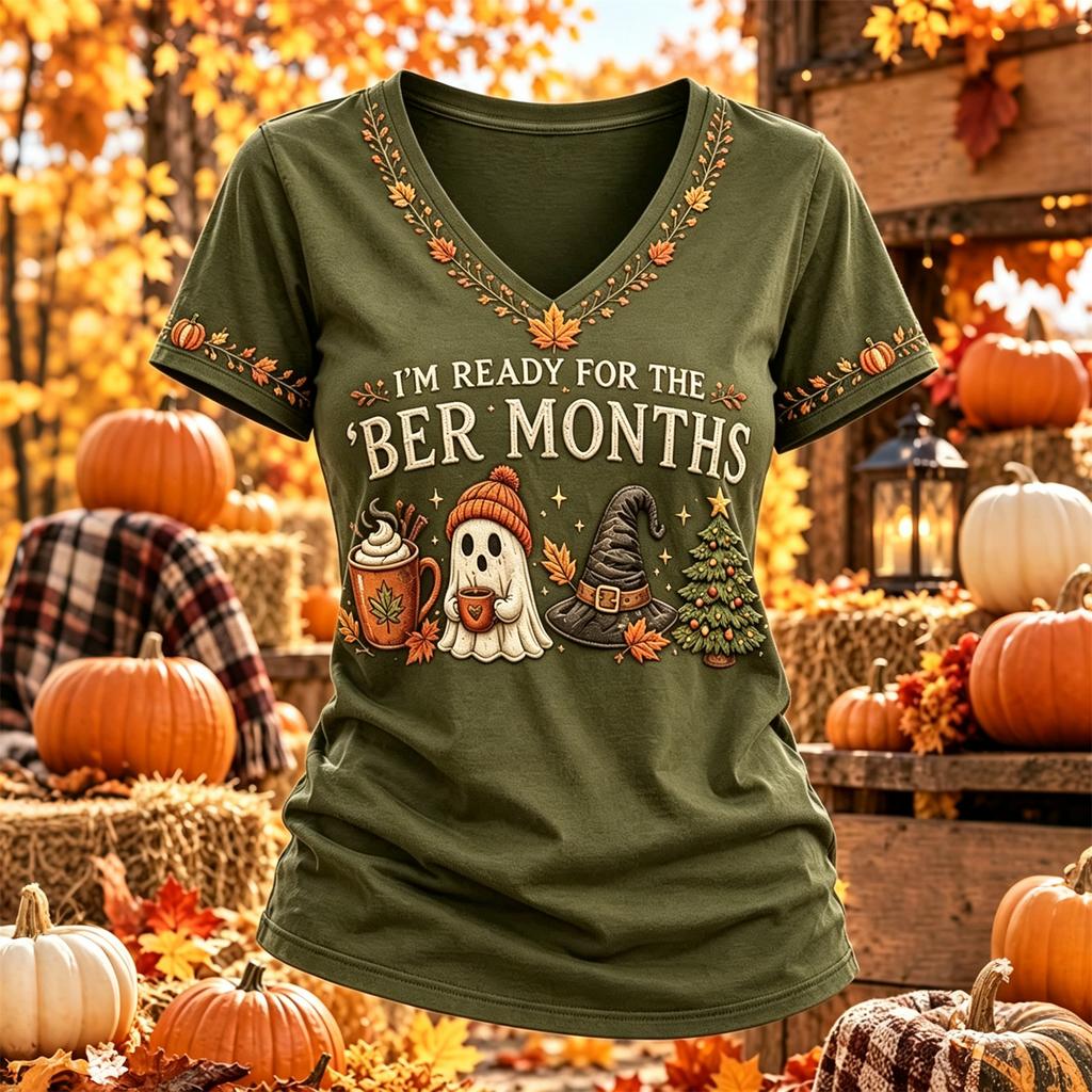 Women's Thanksgiving Print Short Sleeve V-Neck Casual Pullover Top for Fall Holiday