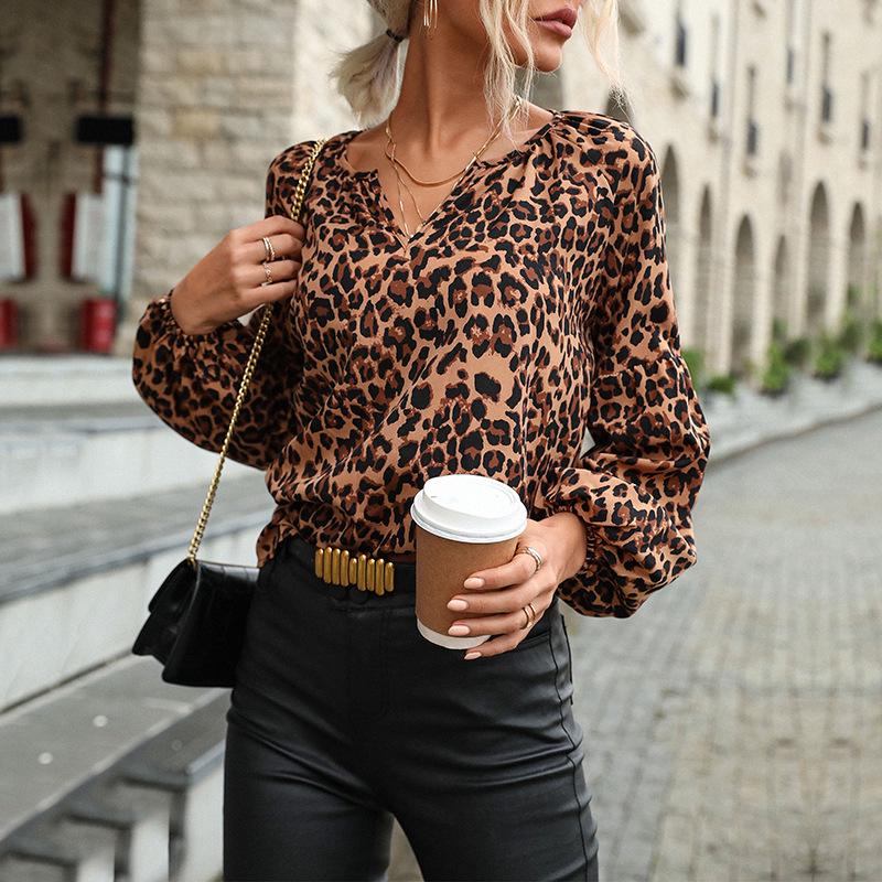 2025 Spring Leopard Print Chiffon Long-Sleeve Women's Pullover Shirt