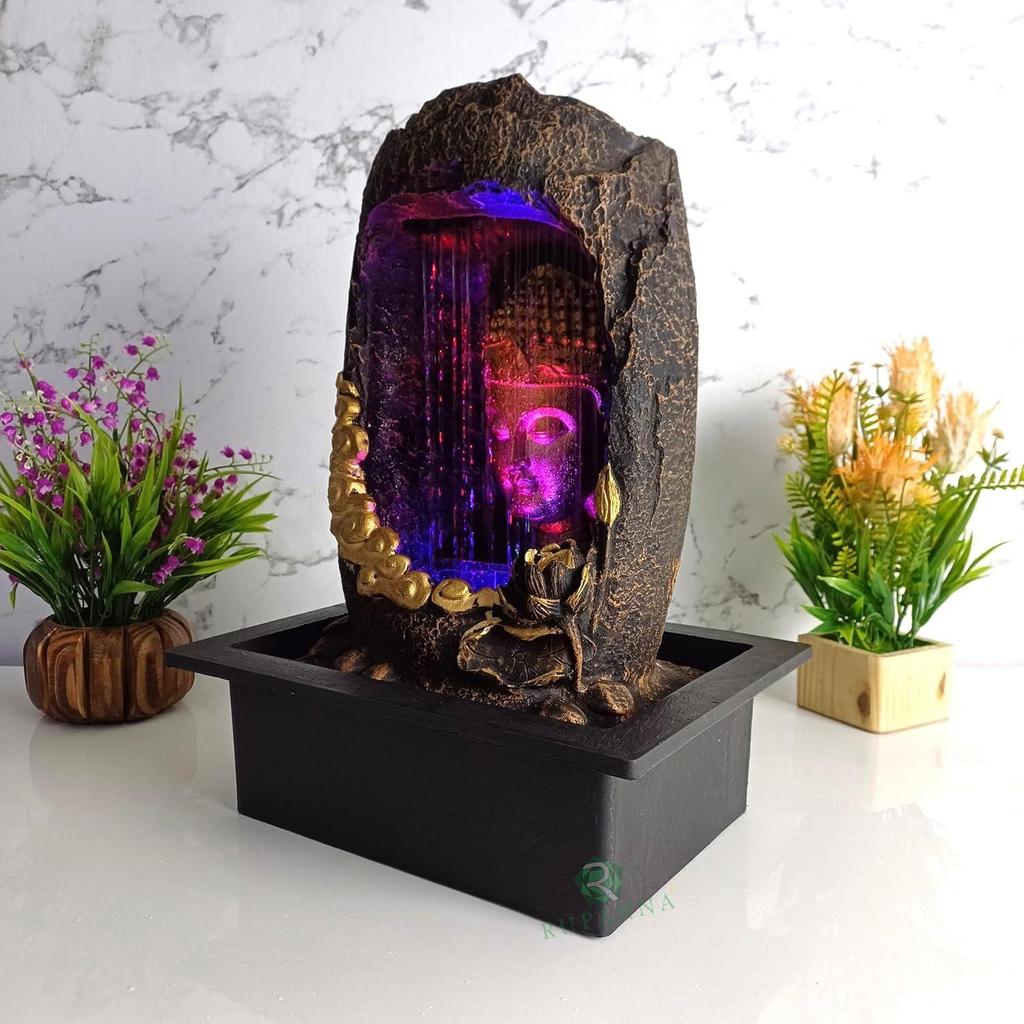 Fântână de Apă de Masă Gufa Buddha cu Lumină LED RGB pentru Decor Acasă/Birou/Cadou/Cadou de Casă Nouă/Cadou de Nuntă (Piatră Maro)