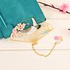 Creative Chinese Design Brass With Pendant Folding Fan Shape Book Clip Pagination Mark Student School Supplies Supply Bookmarks
