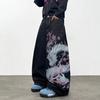 European and American Street Trend Dragon Pattern Printing Wide-leg Jeans Loose High-waisted Floor-mopping Trousers