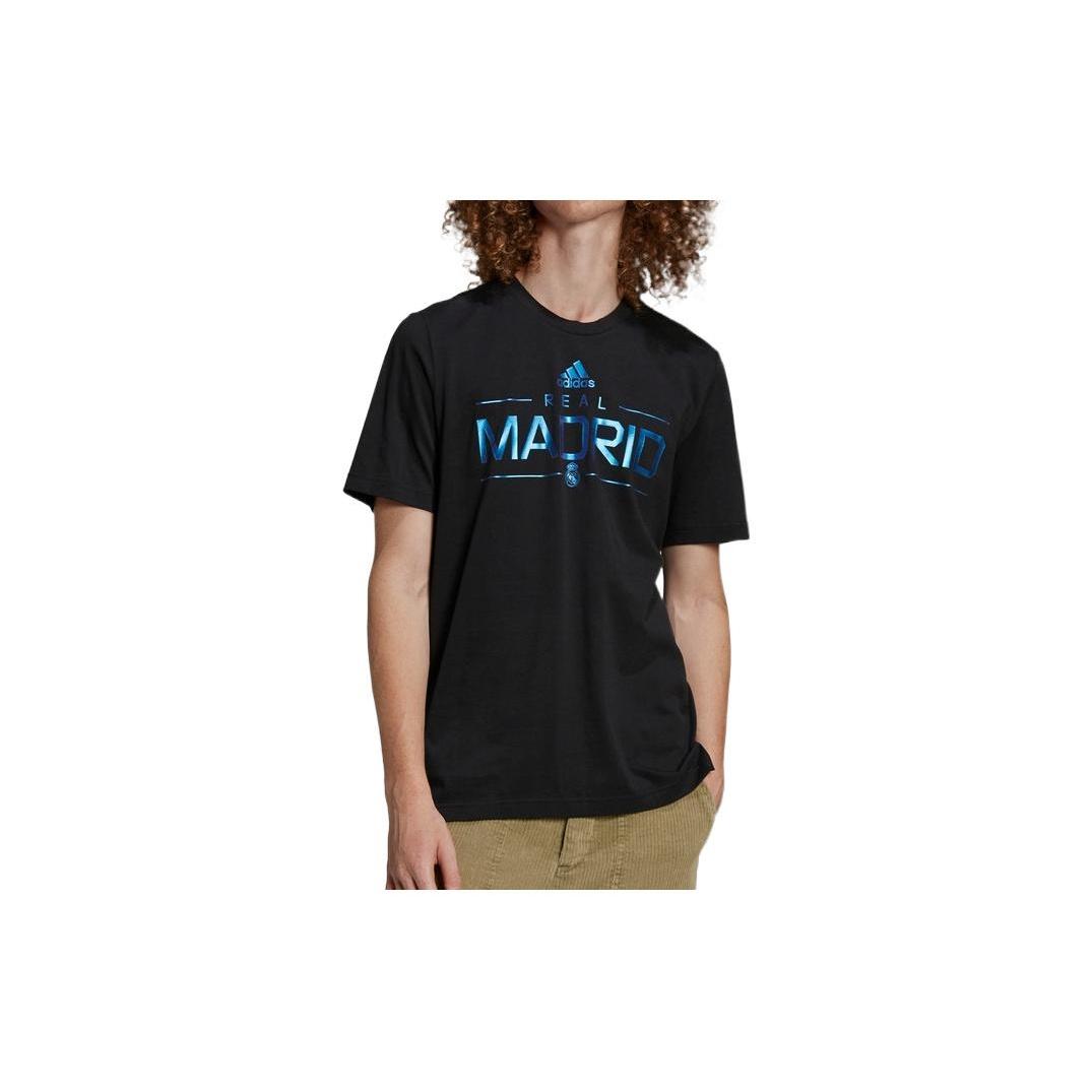 adidas real Madrid Alphabet Printing Casual Short Sleeve Black Men s HG1242 XS