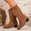Retro Damskie Buty Klasyczne Haftowane Zachodnie Buty Kowbojskie Wysokiej Jakości Zamszowe Buty do Połowy Łydki dla Kobiet Buty Rycerskie Botas Mujer