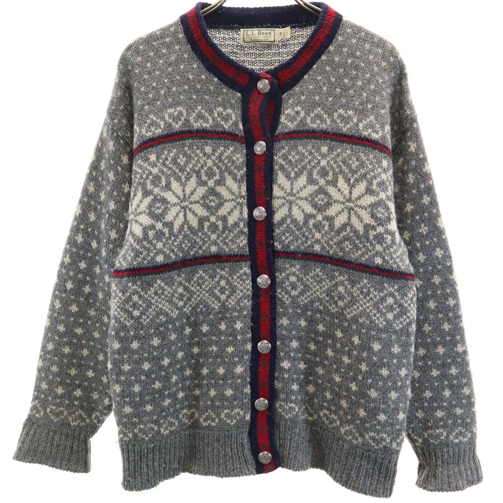 L.L.BEAN 80s Made In USA Vintage Nordic Pattern Long Sleeve Knit Cardigan Women Used