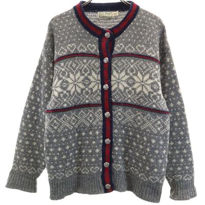 80s Made In USA Vintage Nordic Pattern Long Sleeve Knit Cardigan Women Used