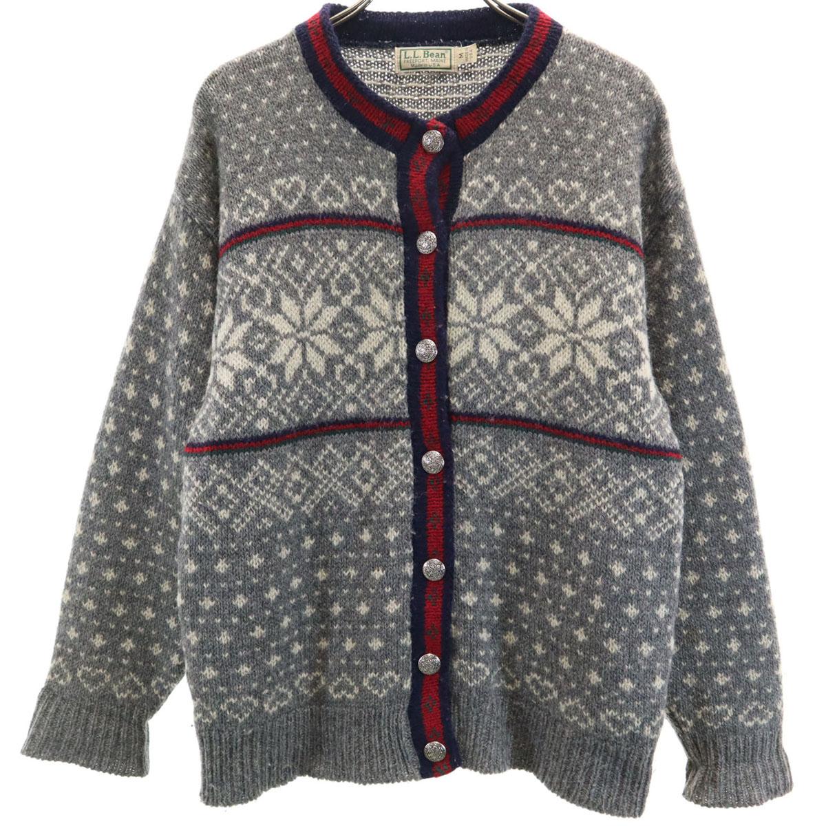 

L.L.Bean 80s Made in USA Vintage Nordic Pattern Long sleeve knit cardigan Women Used