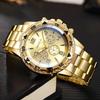 2 Stück/Set Mode Herrenuhr Hip Hop Falsche Drei Augen Rundes Gehäuse Stahlarmband Quarzuhren Set (Box nicht im Lieferumfang enthalten)