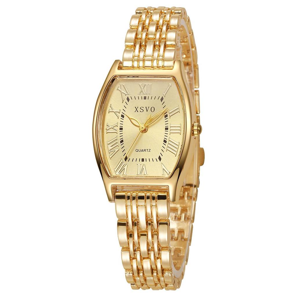 Xsvo Women's Roman Numeral Dial Quartz Watch - Steel Band, Bucket-Shaped Design