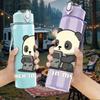1PC Gaming Panda Cartoon 750ml Color Plastic Sports Water Bottle Leakproof Flip Straw Lid Suitable for Sports Office Home Use