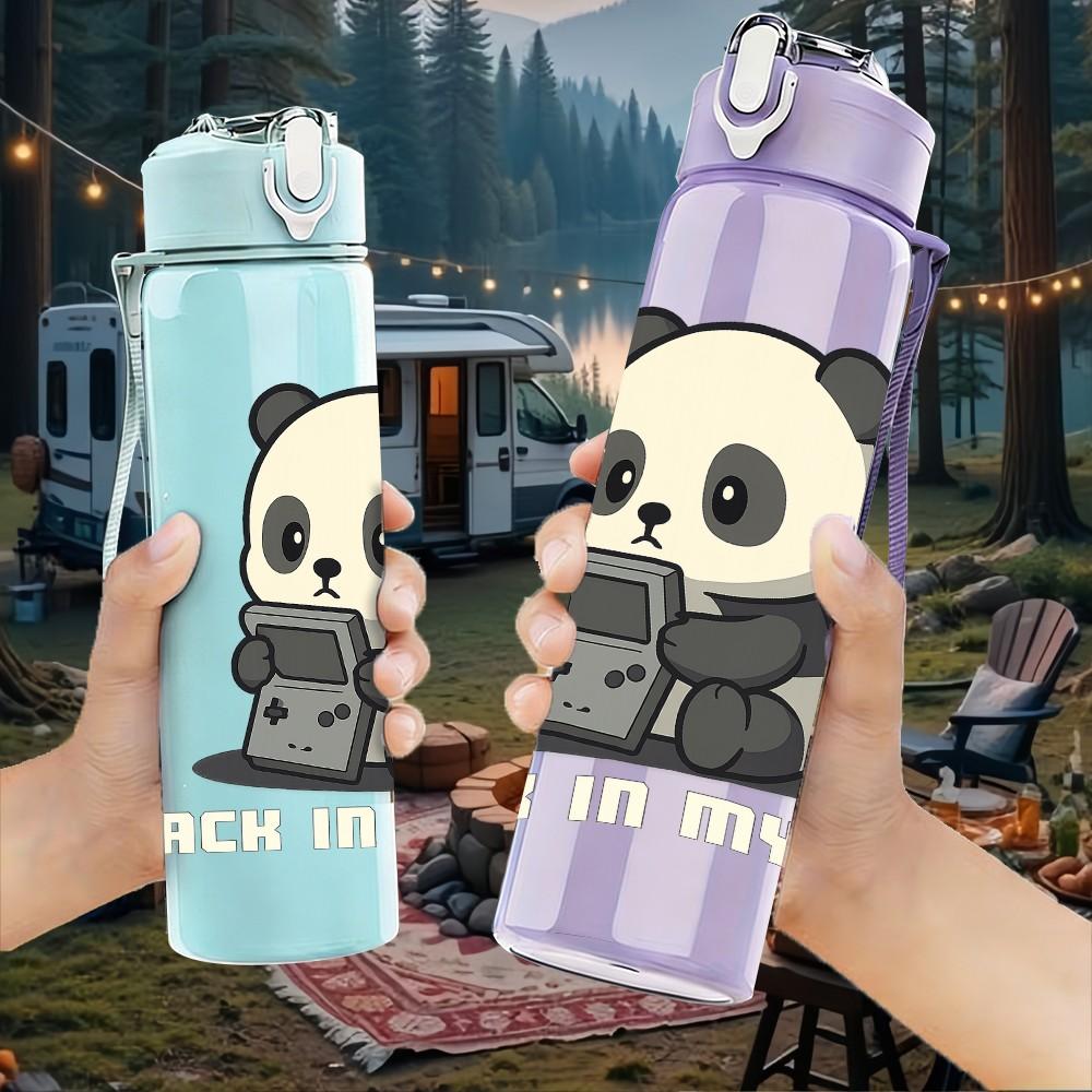 1PC Gaming Panda Cartoon 750ml Color Plastic Sports Water Bottle Leakproof Flip Straw Lid Suitable for Sports Office Home Use