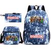 Mochila escolar de grande capacidade com alça de ombro; conjunto de estojo de lápis de três peças para estudante