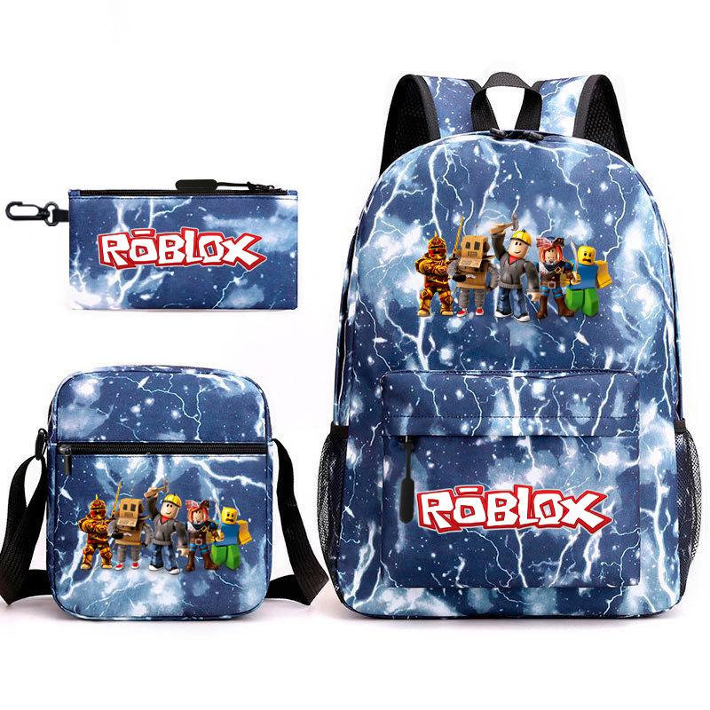 Mochila escolar de grande capacidade com alça de ombro; conjunto de estojo de lápis de três peças para estudante