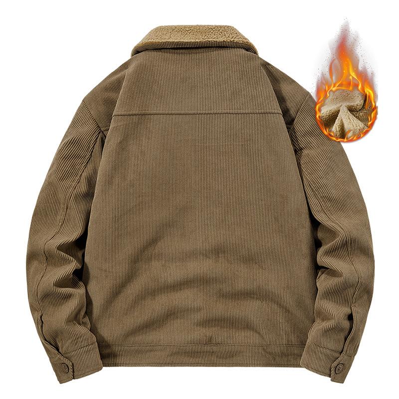 Korean Version of Lamb Wool Cotton-padded Clothes Men's Casual Velvet Thickened Warm Jacket Autumn and Winter Multi-bag Corduroy Cotton Clothes