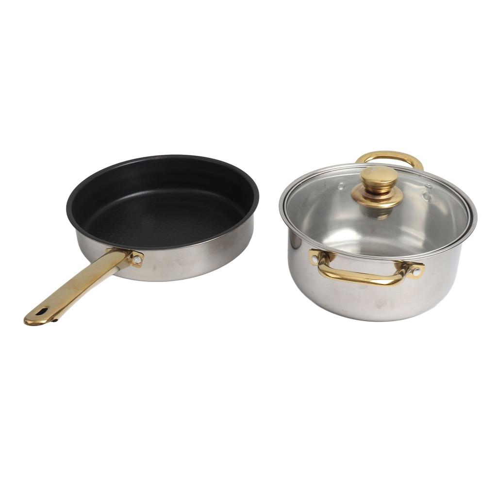 Stainless Steel Pots and Pans Set Ergonomic Golden Handle Multifunctional Cookware Set Cooking Pots