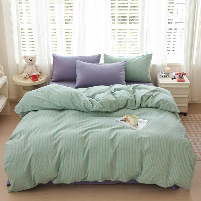 New Woven Cotton Pure 4-Piece Bedding Set: Skin-Friendly Pillowcase & Fitted Sheet