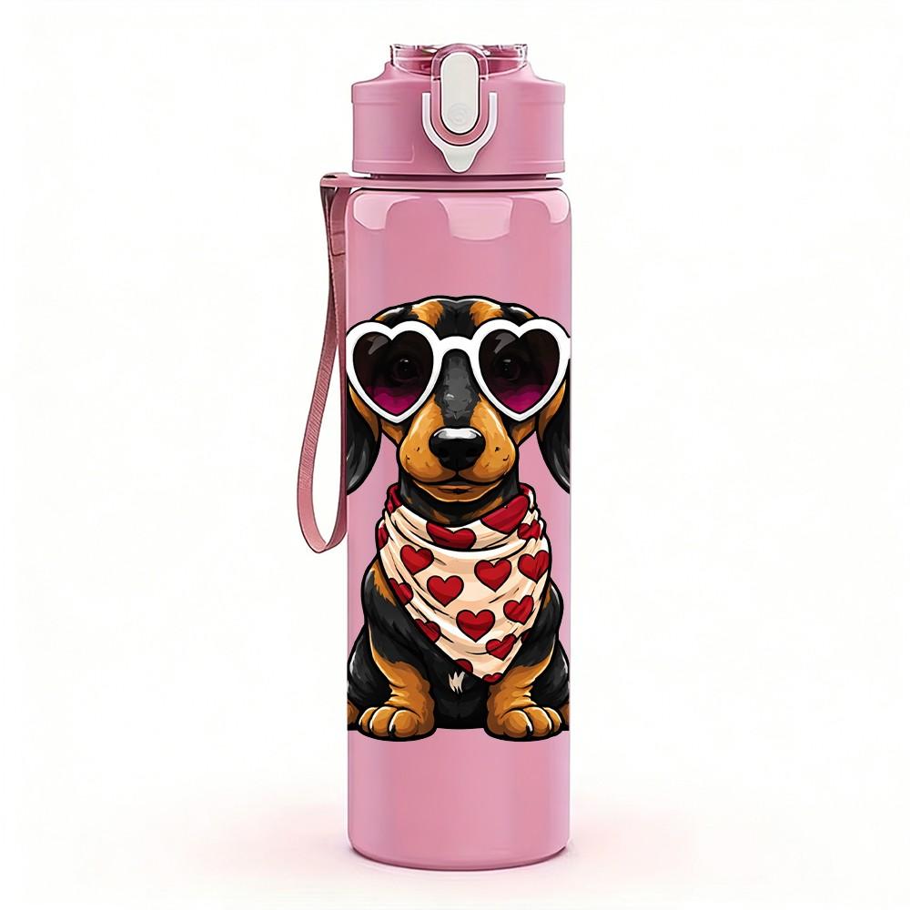 1PC Sunglasses Dachshund Cool Dog Print 750ml Color Plastic Sports Water Bottle Leakproof Flip Straw Lid Suitable for Sports Office Home Use